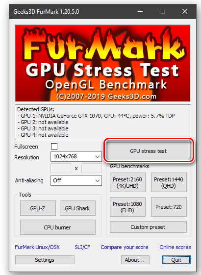 Тест видеокарты с FurMark