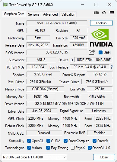 Интерфейс GPU-Z с характеристиками видеокарты
