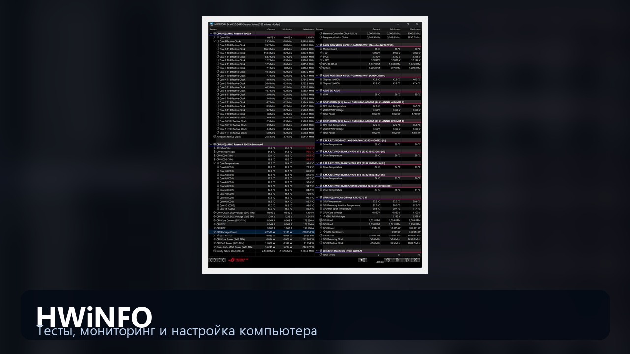 HWiNFO — мониторинг датчиков компьютера