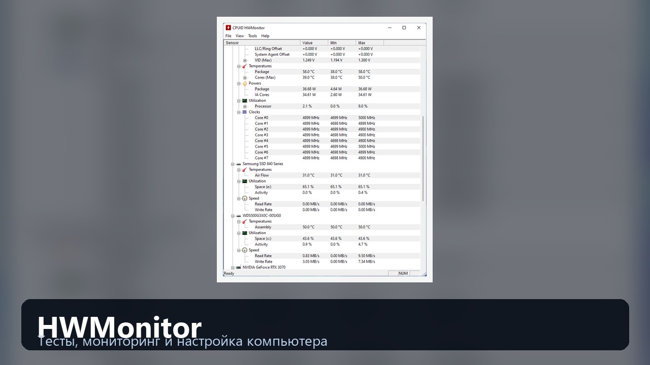 HWMonitor — температуры и напряжения компьютера